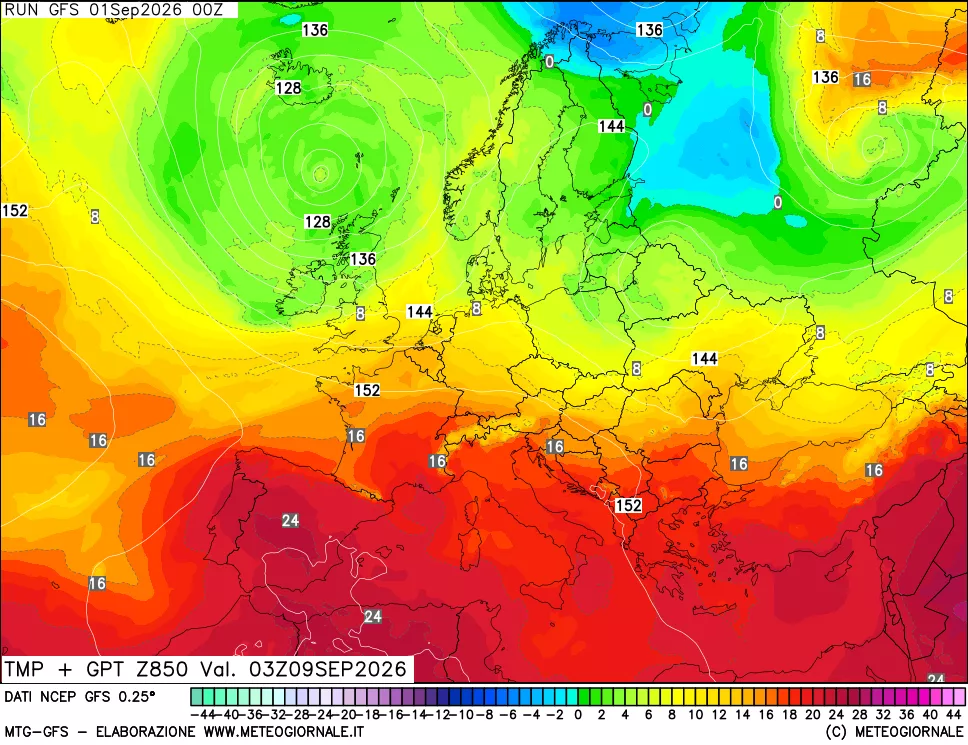 mappa 850 hPa Temp + GPT