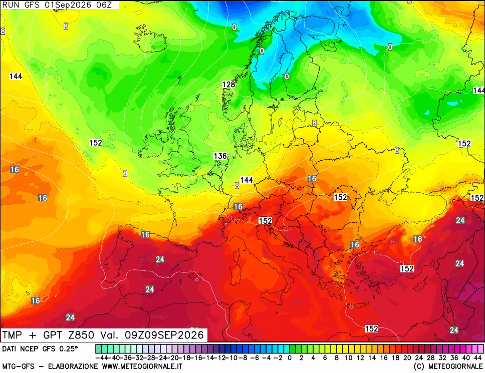 mappa 850 hPa Temp + GPT