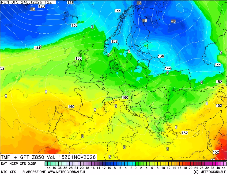 mappa 850 hPa Temp + GPT