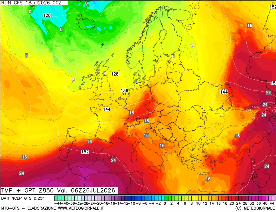 mappa 850 hPa Temp + GPT