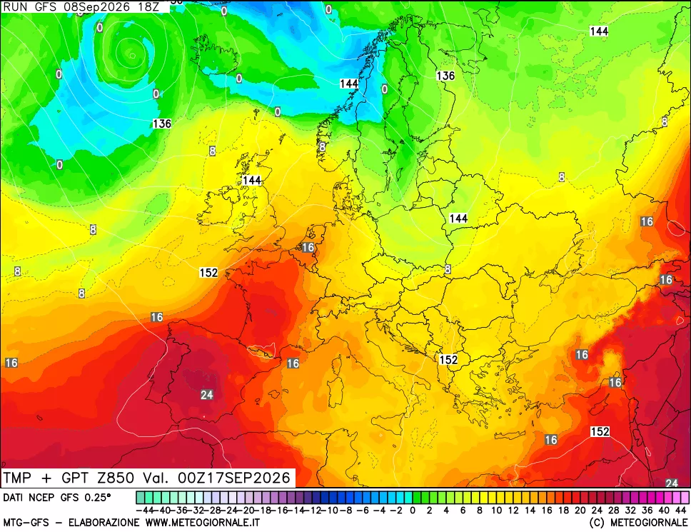 mappa 850 hPa Temp + GPT