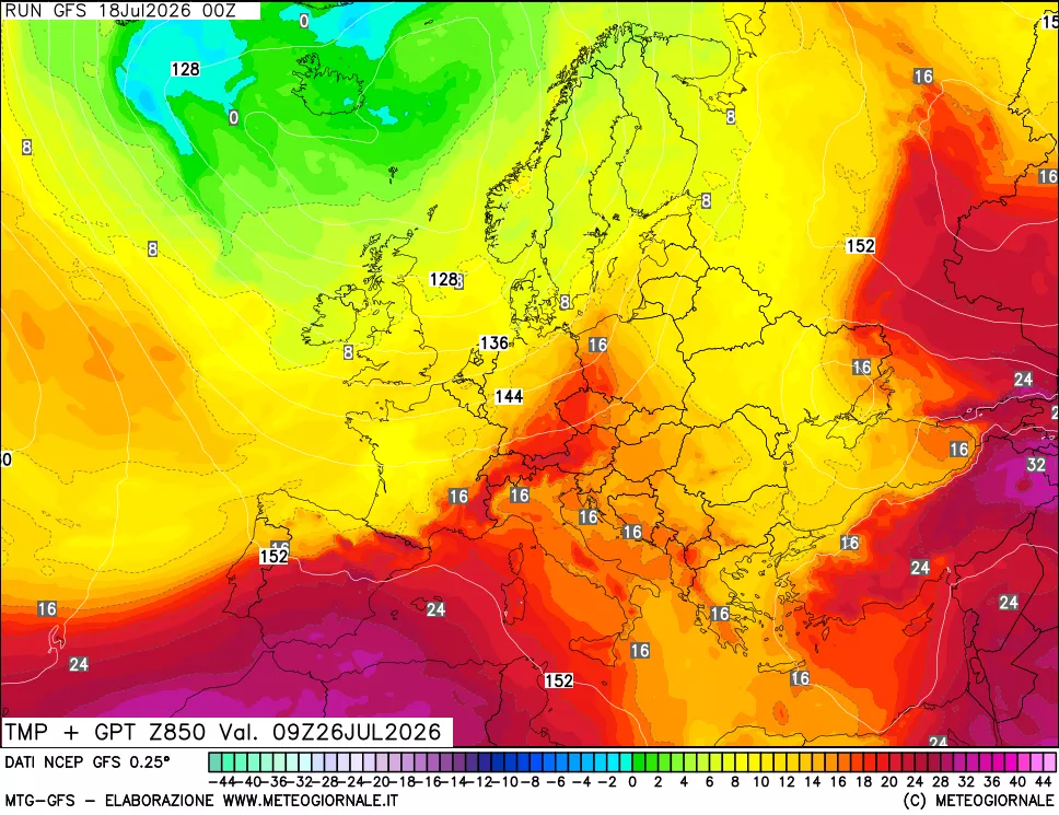 mappa 850 hPa Temp + GPT