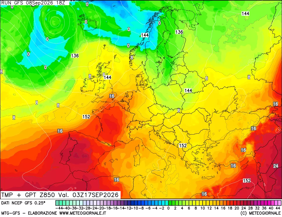 mappa 850 hPa Temp + GPT