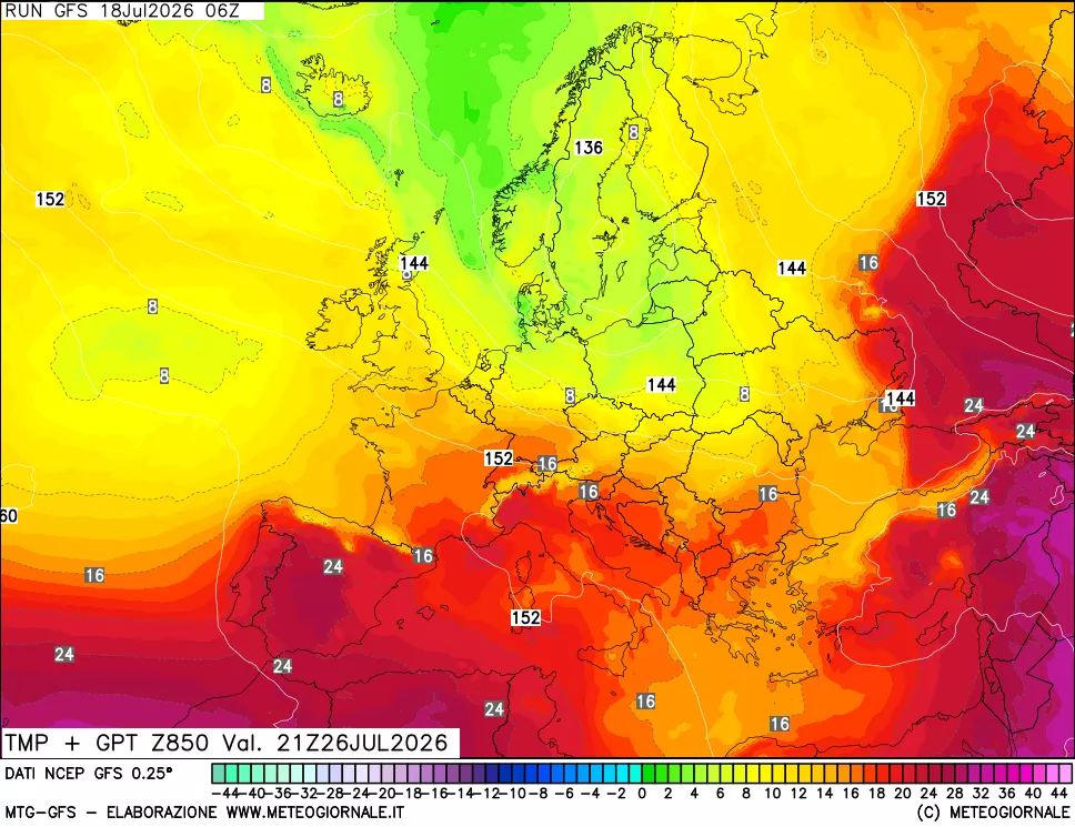 mappa 850 hPa Temp + GPT