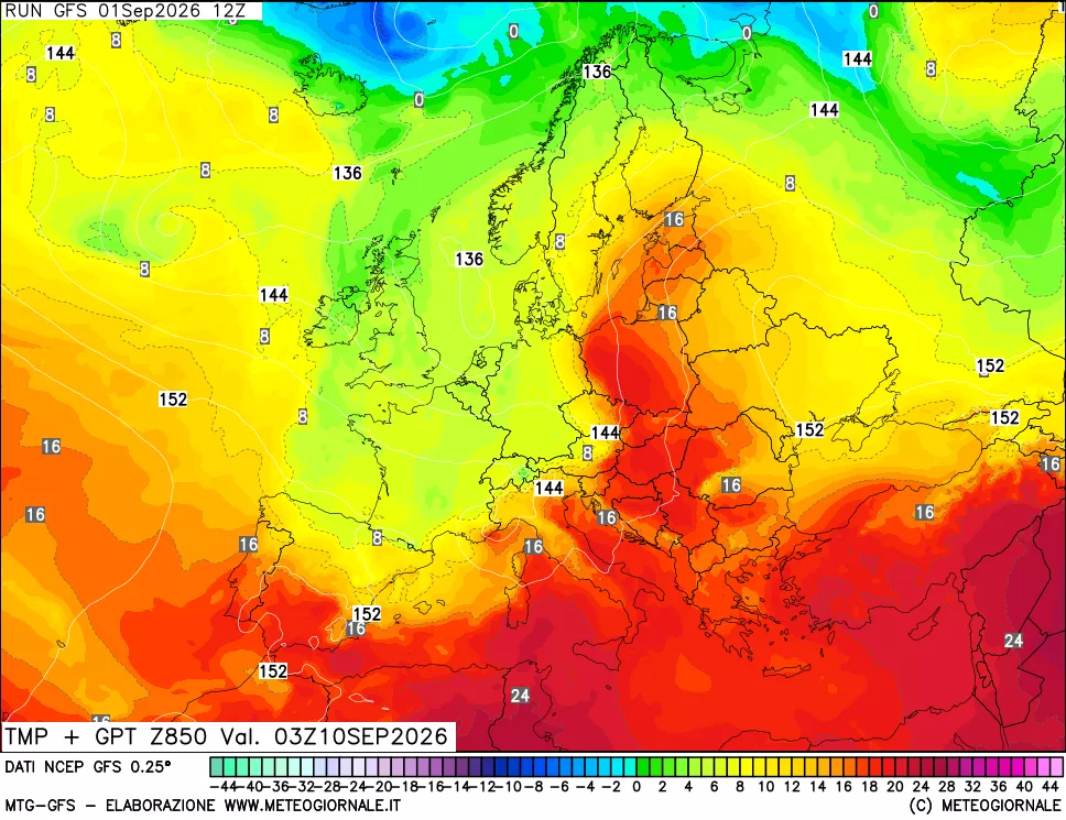 mappa 850 hPa Temp + GPT