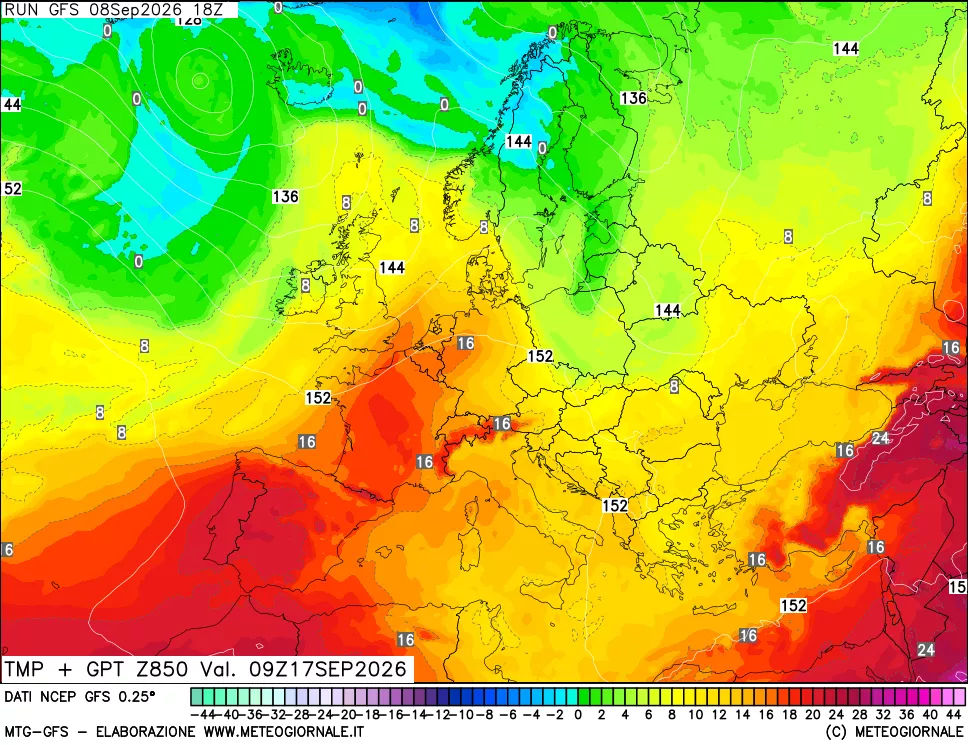 mappa 850 hPa Temp + GPT