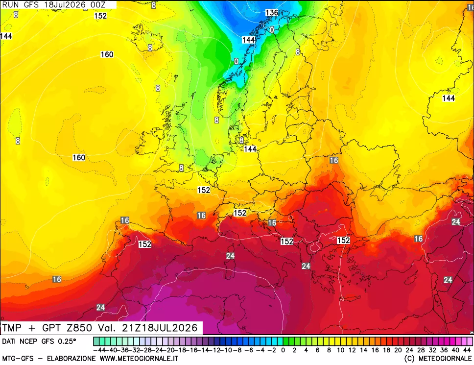 mappa 850 hPa Temp + GPT