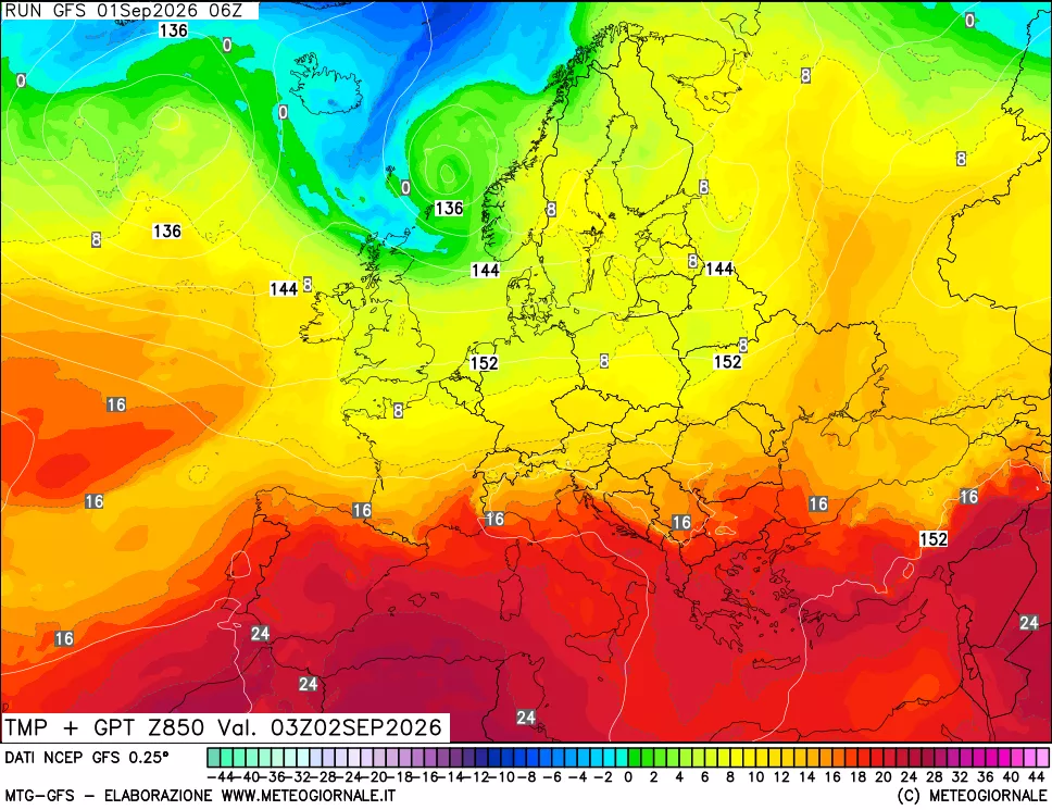 mappa 850 hPa Temp + GPT