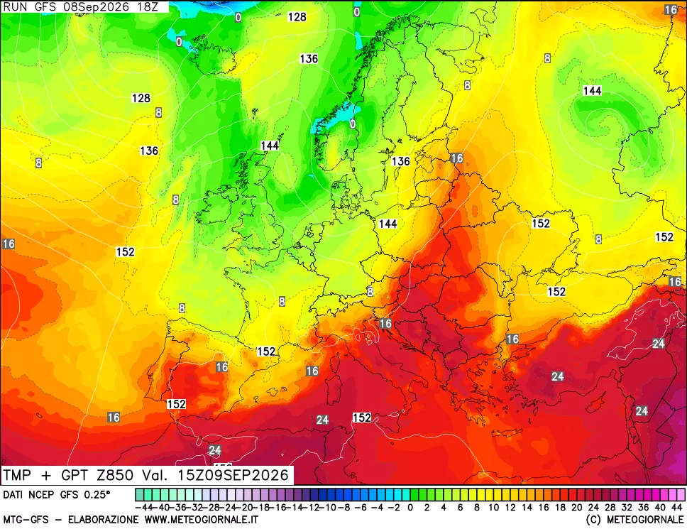 mappa 850 hPa Temp + GPT