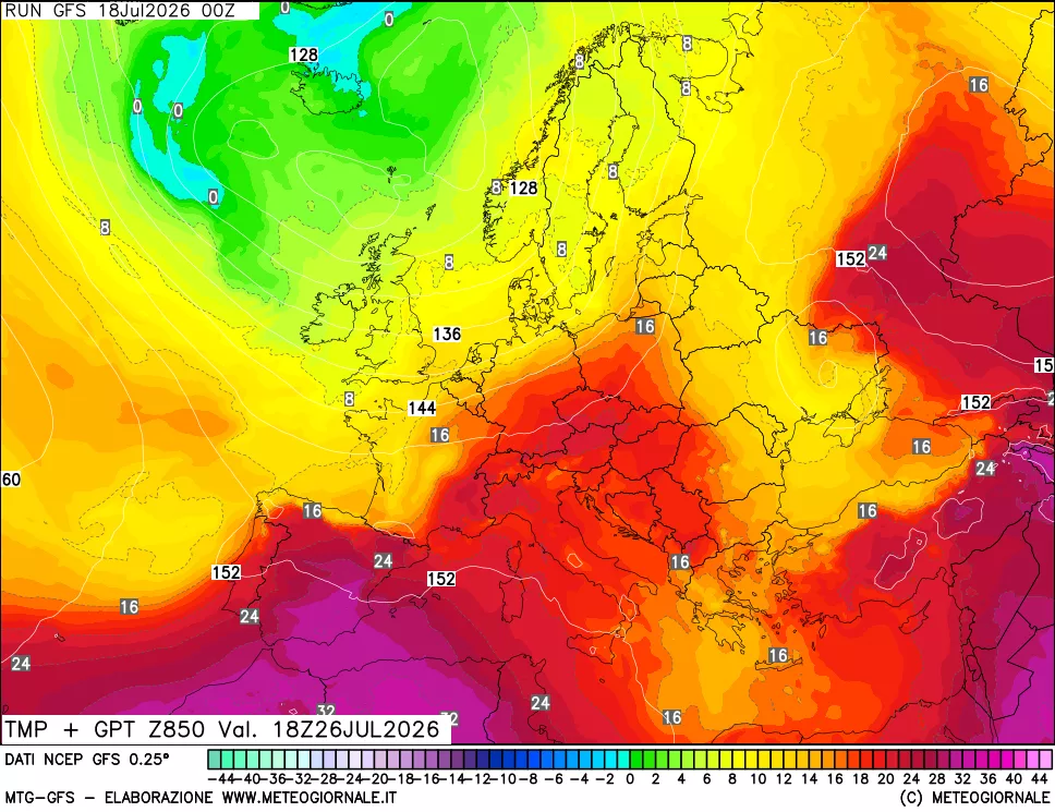 mappa 850 hPa Temp + GPT