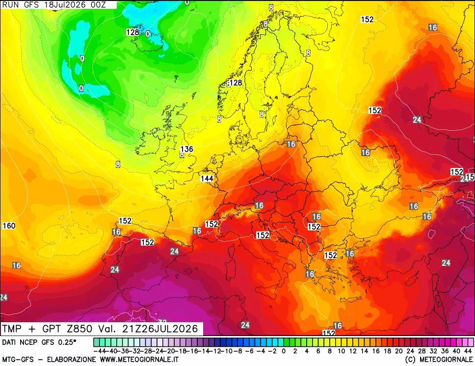 mappa 850 hPa Temp + GPT