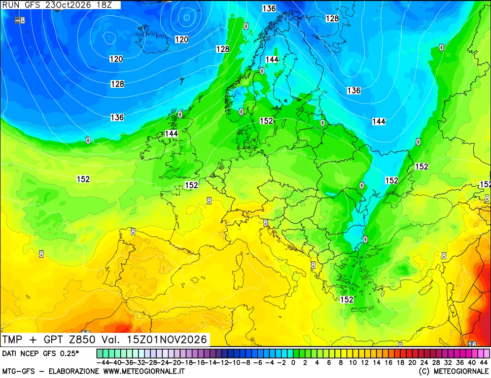 mappa 850 hPa Temp + GPT