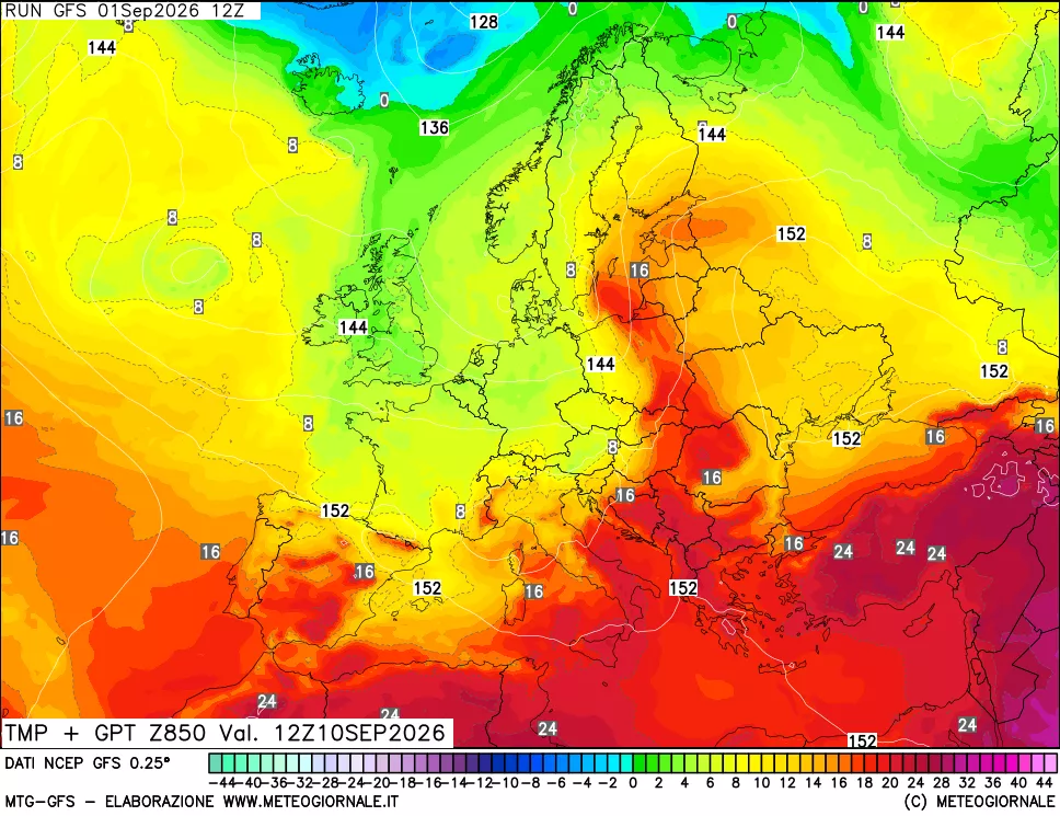 mappa 850 hPa Temp + GPT
