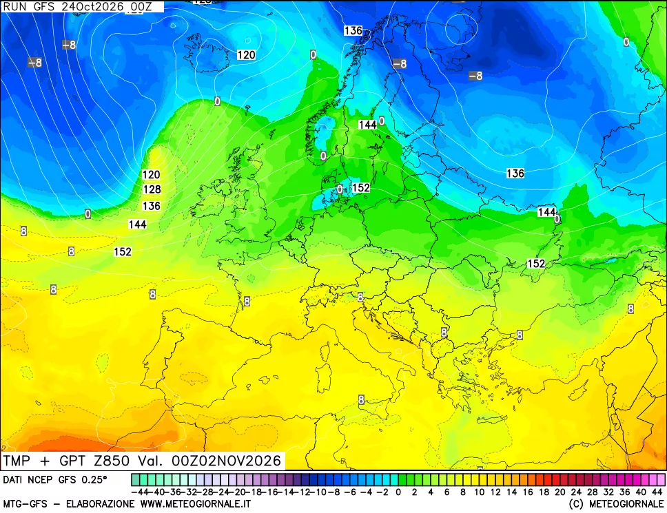 mappa 850 hPa Temp + GPT