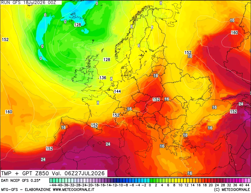 mappa 850 hPa Temp + GPT
