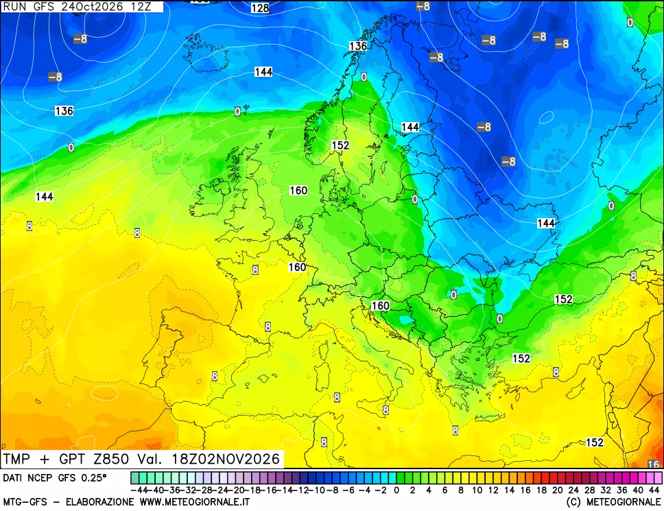 mappa 850 hPa Temp + GPT