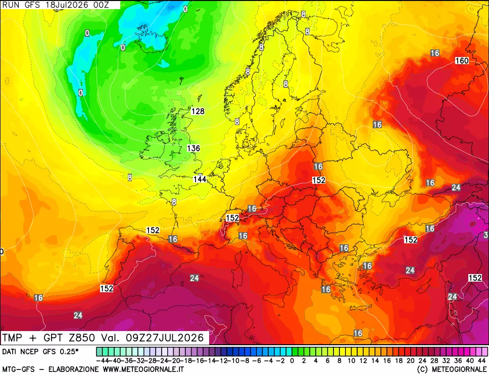 mappa 850 hPa Temp + GPT