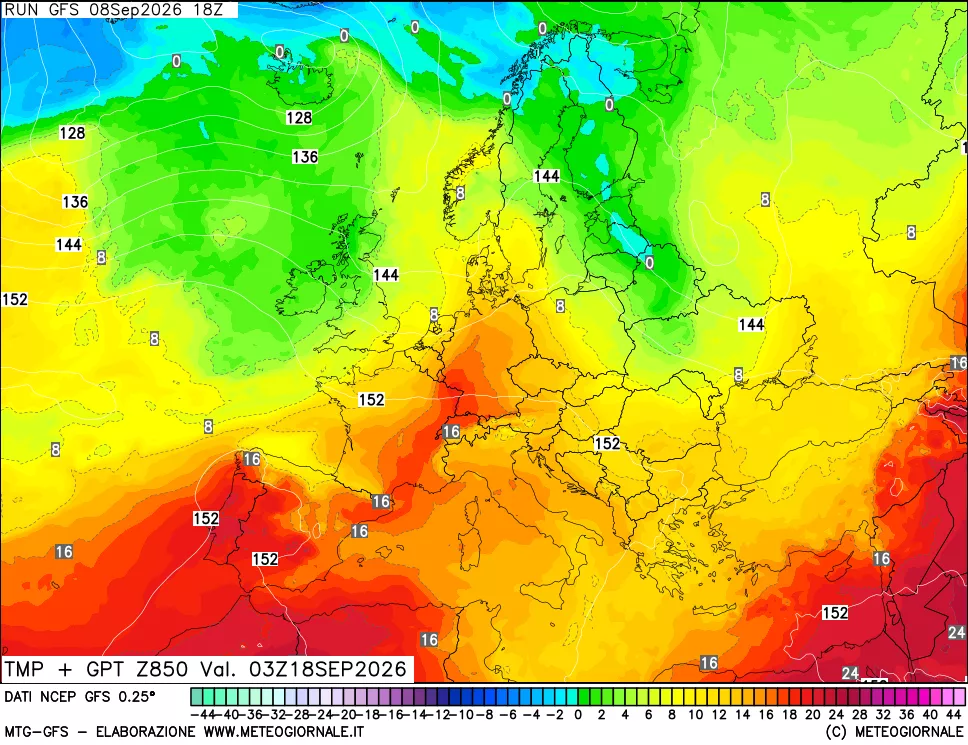 mappa 850 hPa Temp + GPT