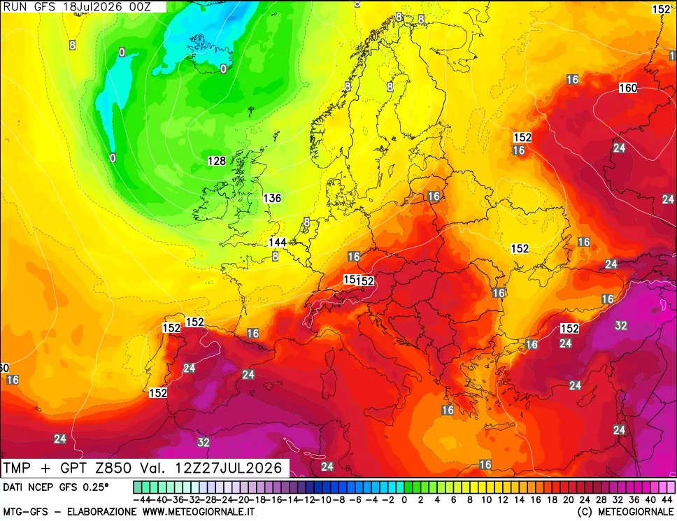 mappa 850 hPa Temp + GPT
