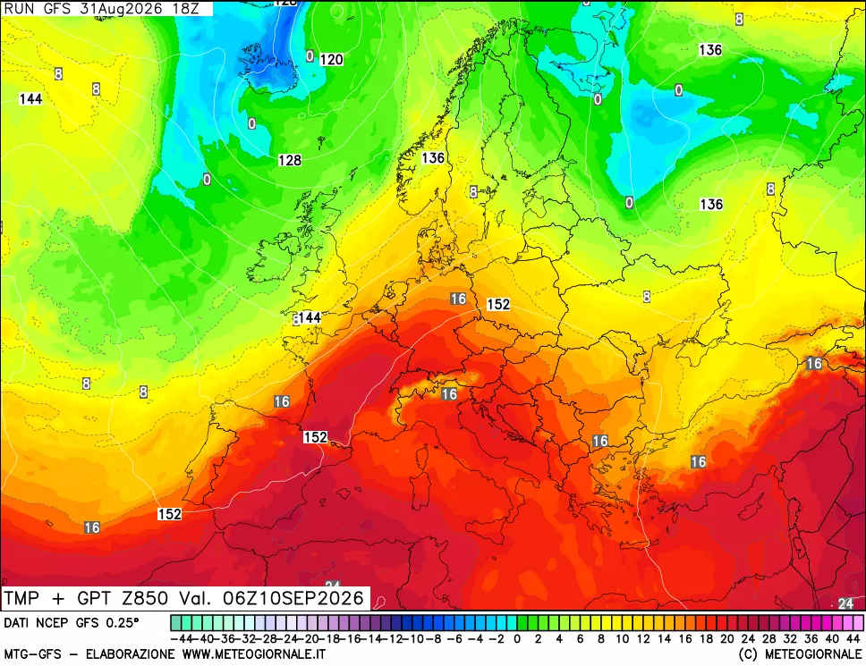 mappa 850 hPa Temp + GPT