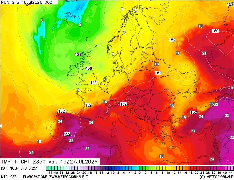 mappa 850 hPa Temp + GPT