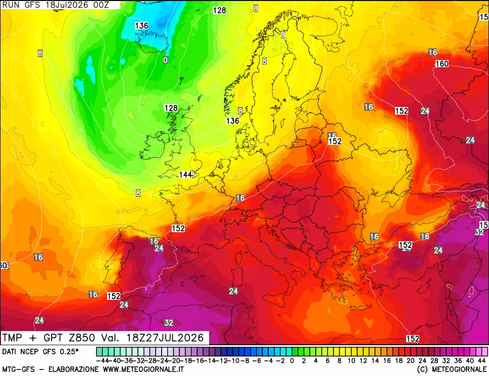 mappa 850 hPa Temp + GPT