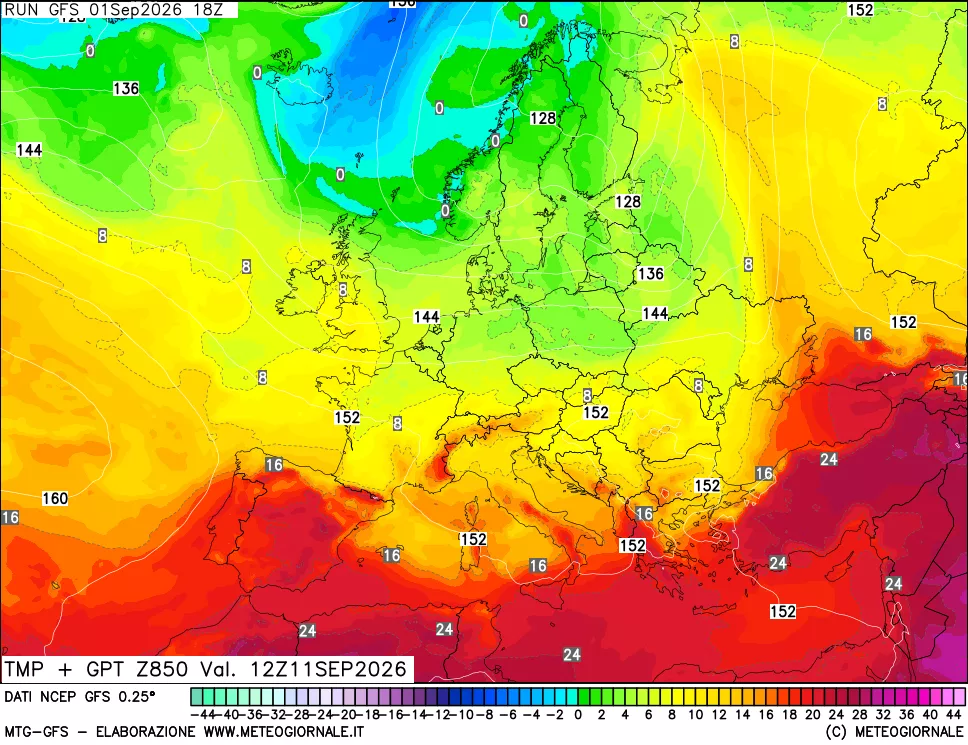 mappa 850 hPa Temp + GPT