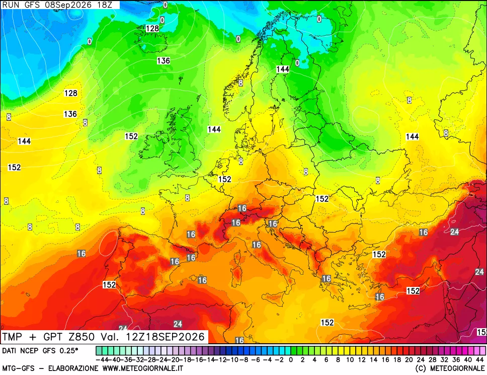 mappa 850 hPa Temp + GPT