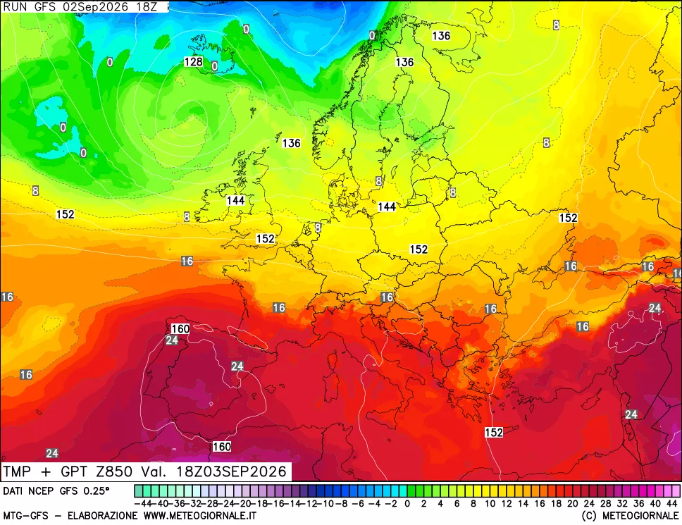 mappa 850 hPa Temp + GPT