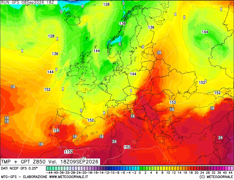 mappa 850 hPa Temp + GPT