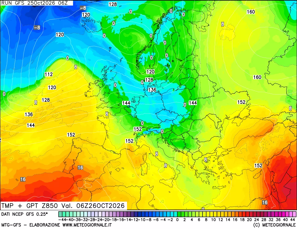 mappa 850 hPa Temp + GPT