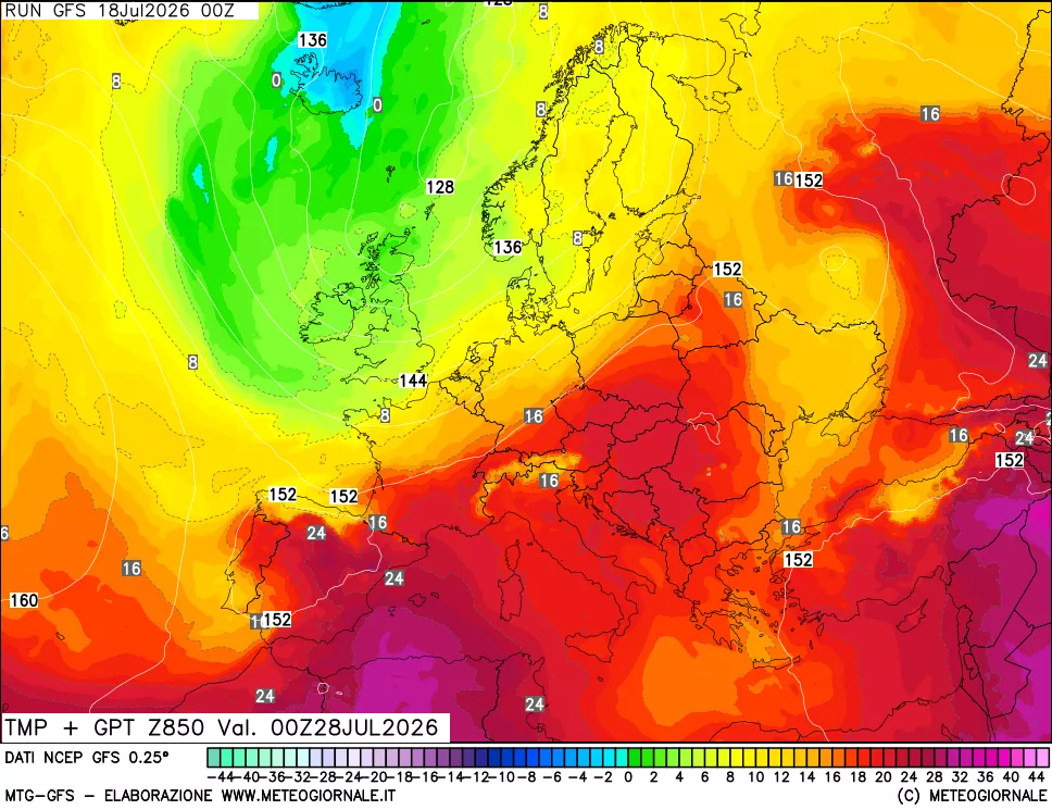 mappa 850 hPa Temp + GPT