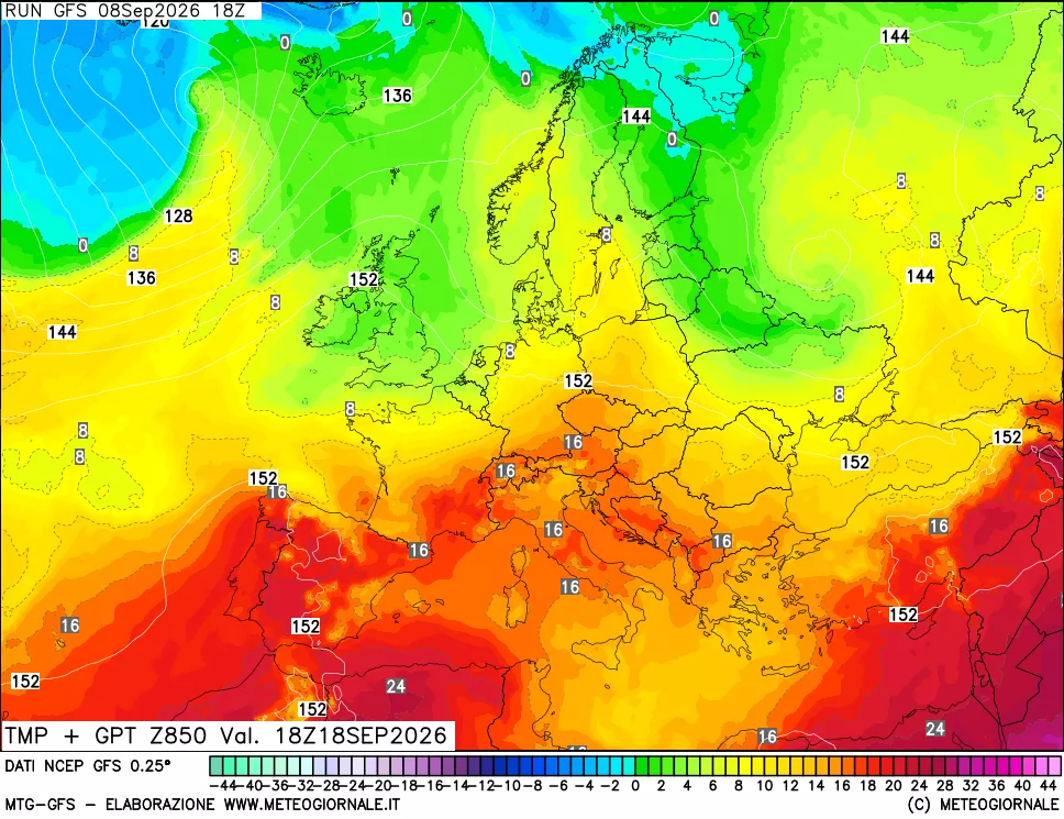 mappa 850 hPa Temp + GPT