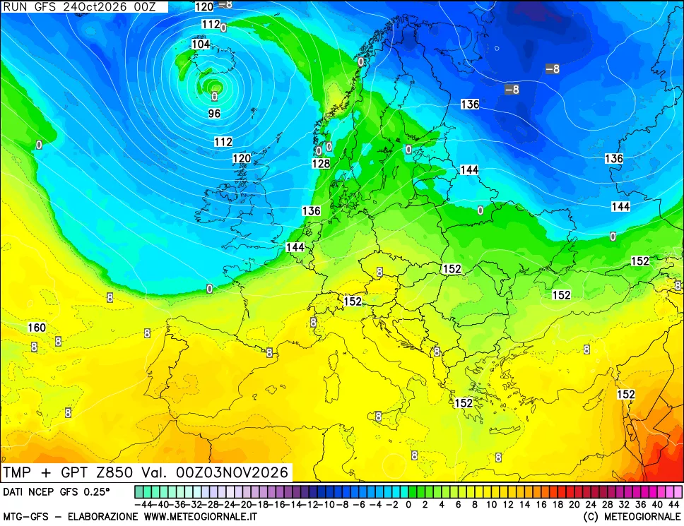 mappa 850 hPa Temp + GPT