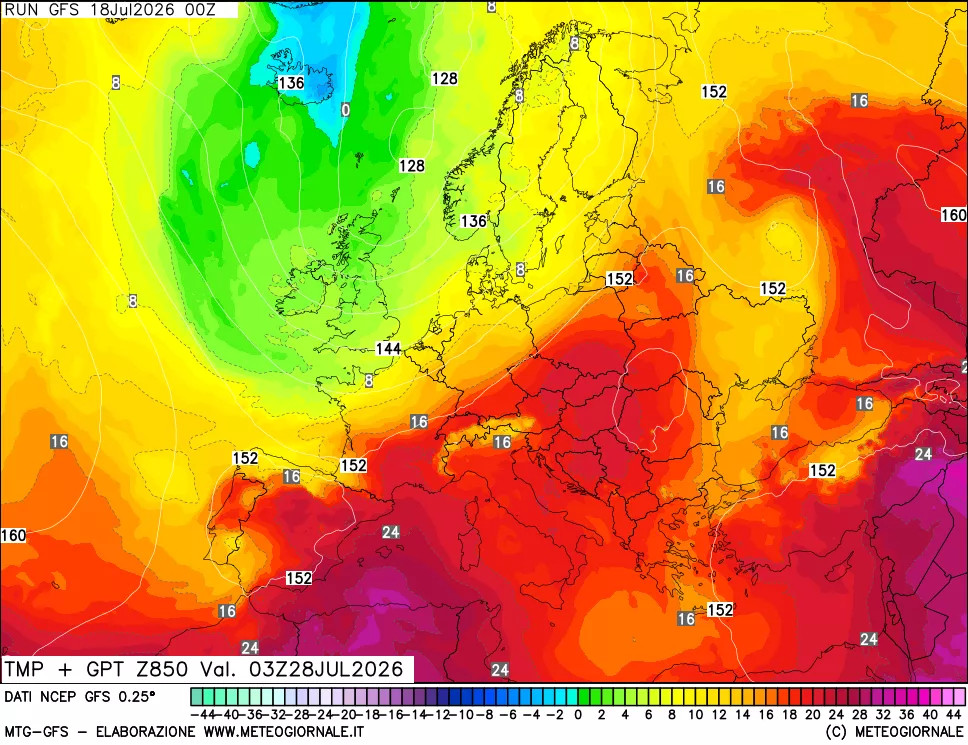 mappa 850 hPa Temp + GPT