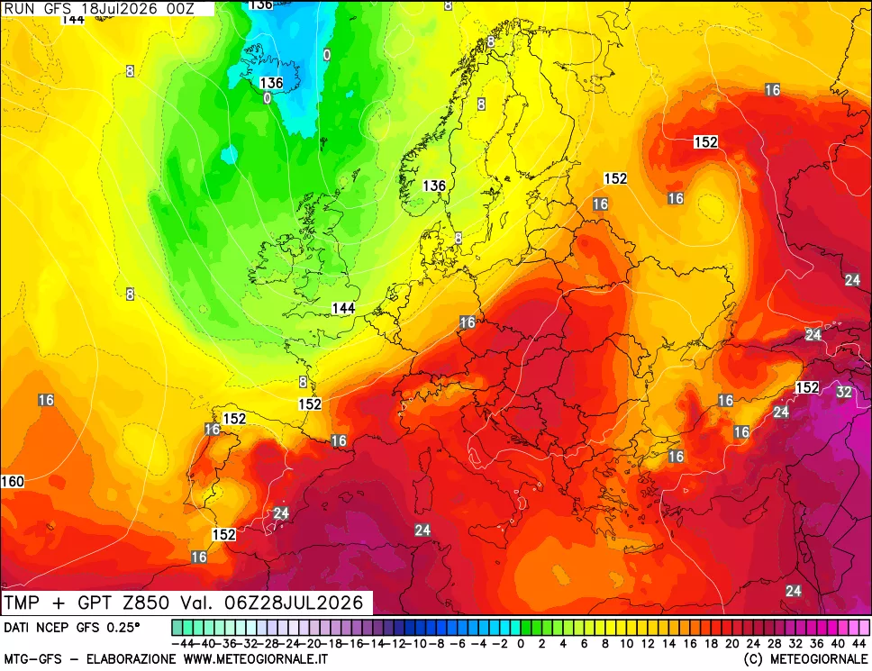 mappa 850 hPa Temp + GPT