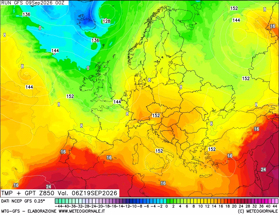 mappa 850 hPa Temp + GPT