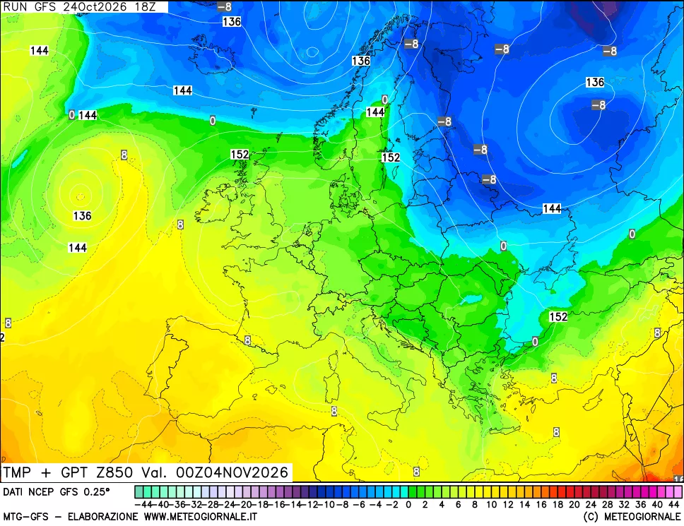 mappa 850 hPa Temp + GPT