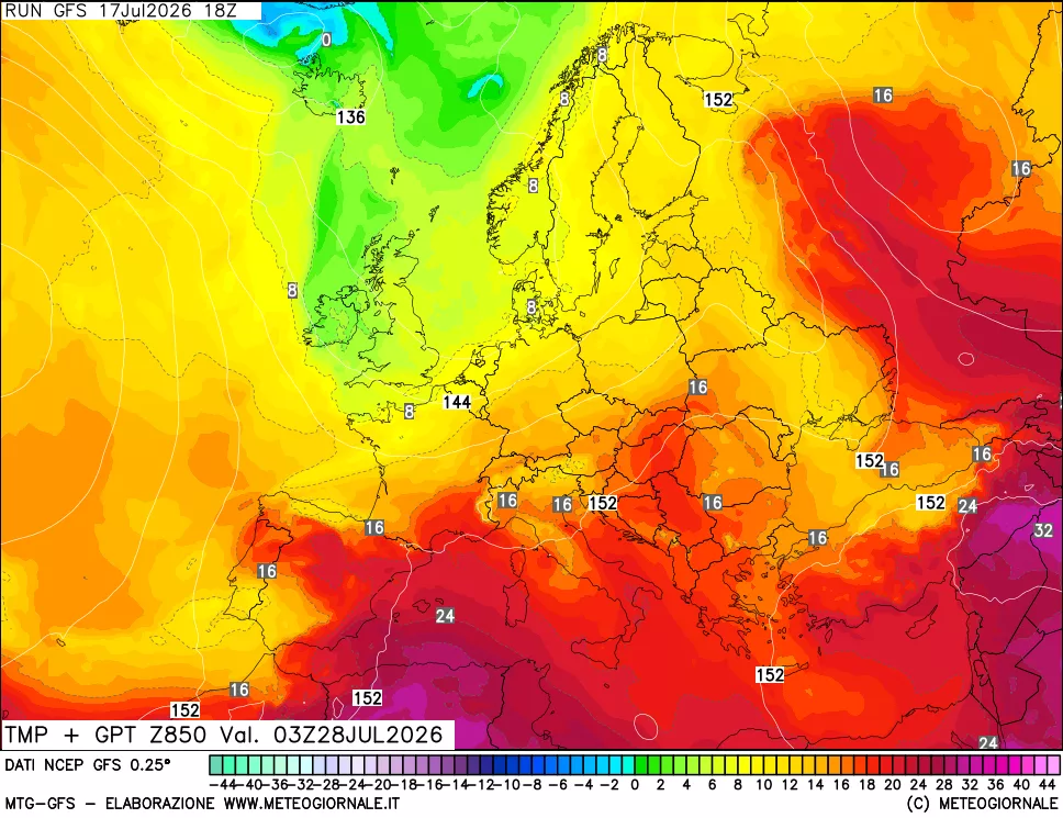 mappa 850 hPa Temp + GPT