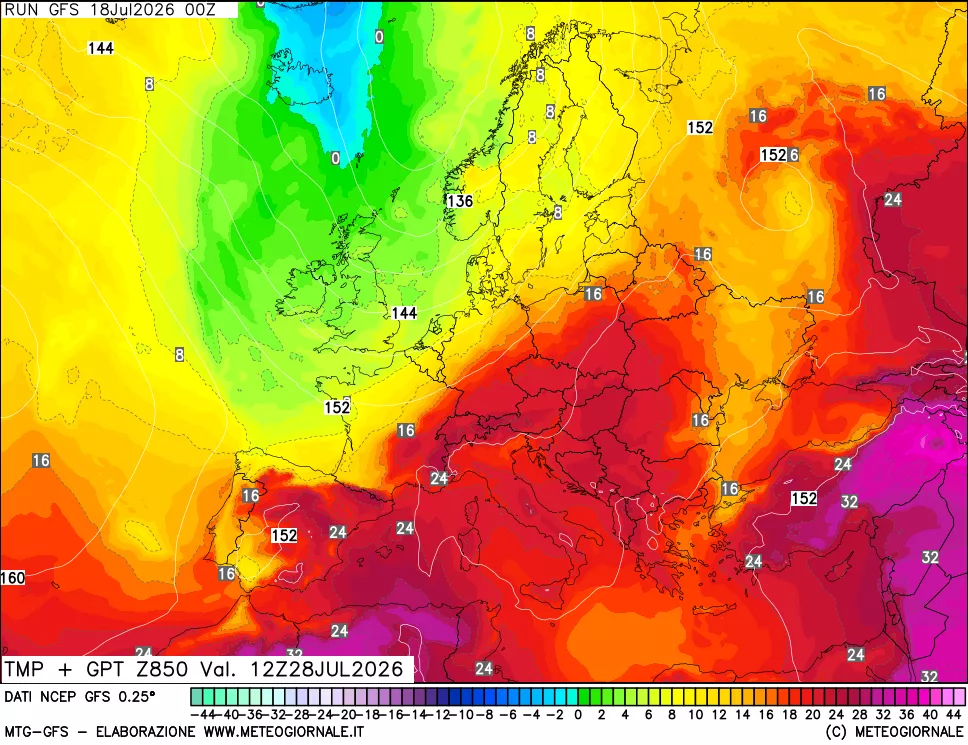 mappa 850 hPa Temp + GPT