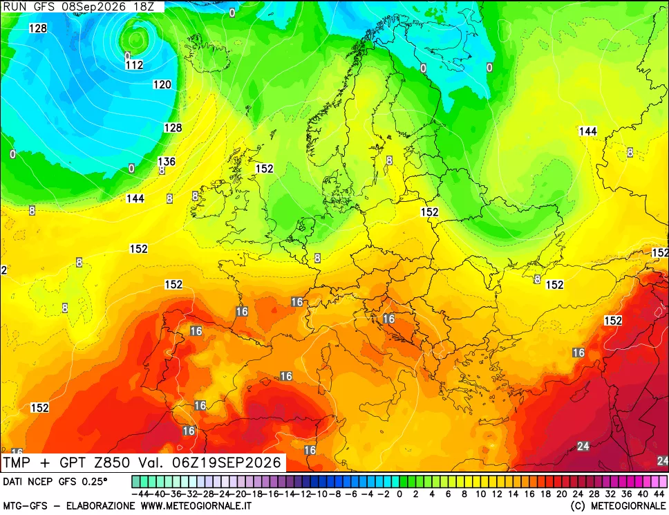mappa 850 hPa Temp + GPT
