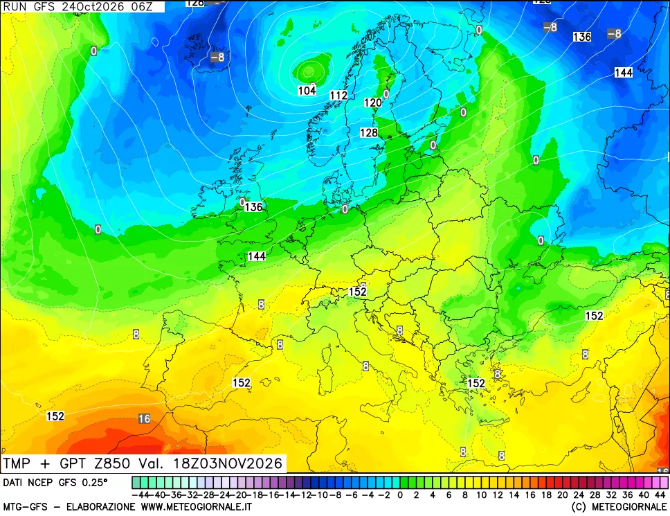 mappa 850 hPa Temp + GPT