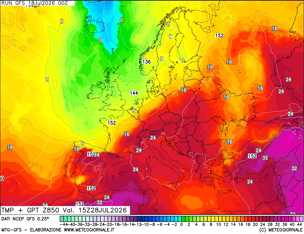 mappa 850 hPa Temp + GPT