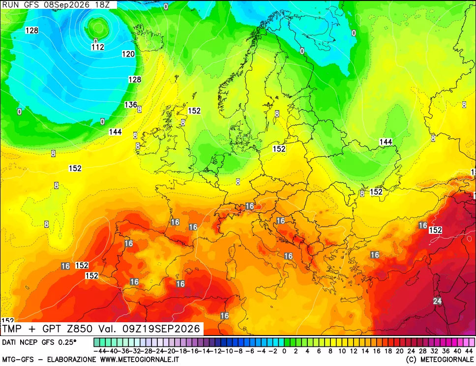 mappa 850 hPa Temp + GPT