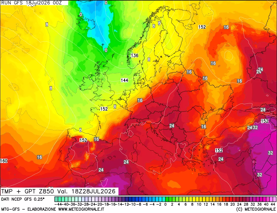 mappa 850 hPa Temp + GPT