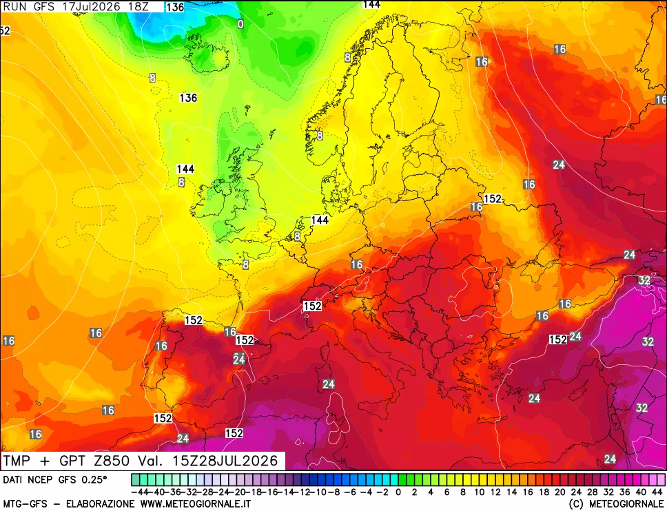 mappa 850 hPa Temp + GPT
