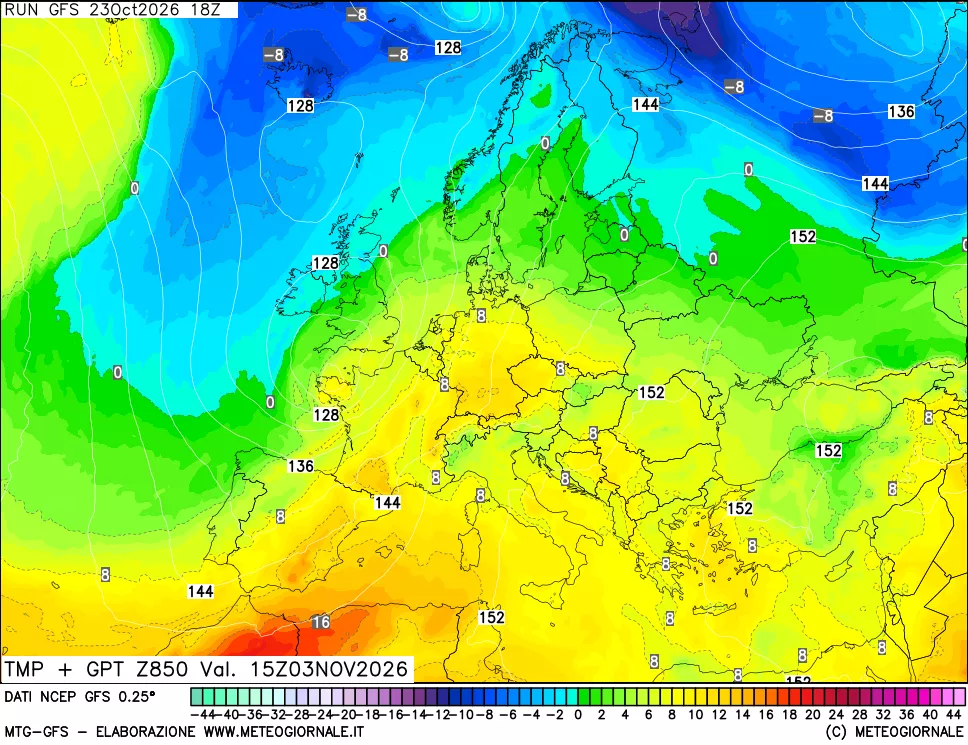 mappa 850 hPa Temp + GPT