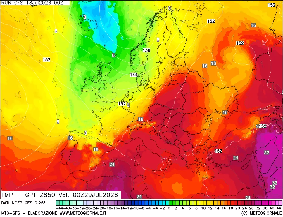 mappa 850 hPa Temp + GPT
