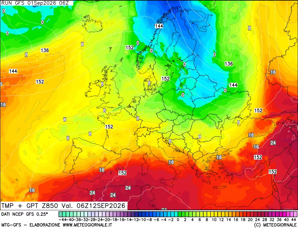 mappa 850 hPa Temp + GPT