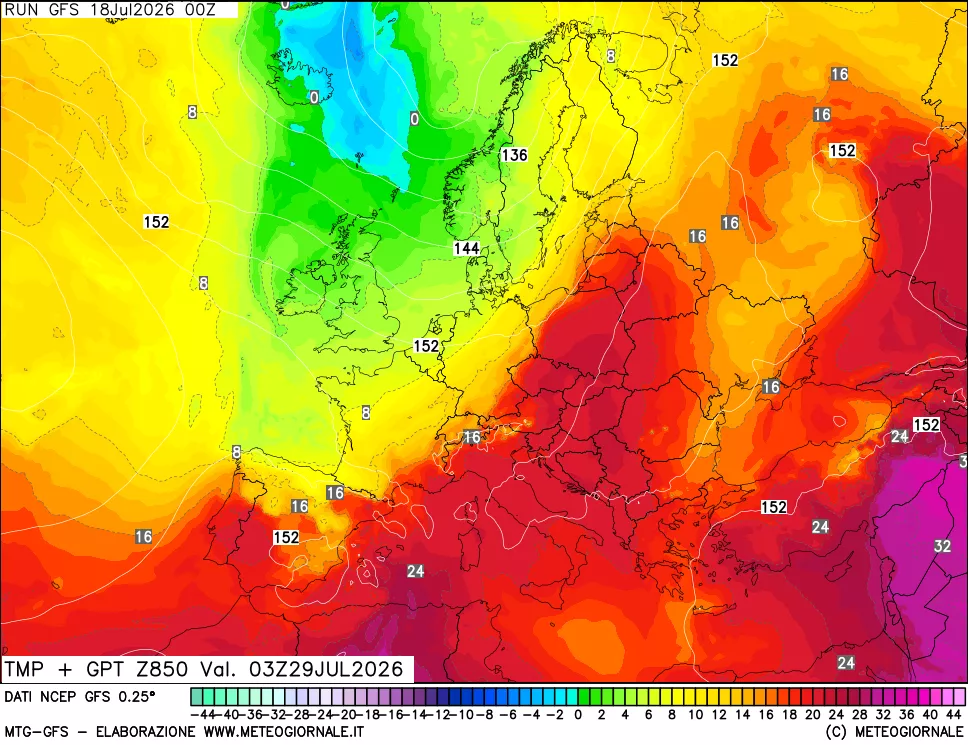 mappa 850 hPa Temp + GPT